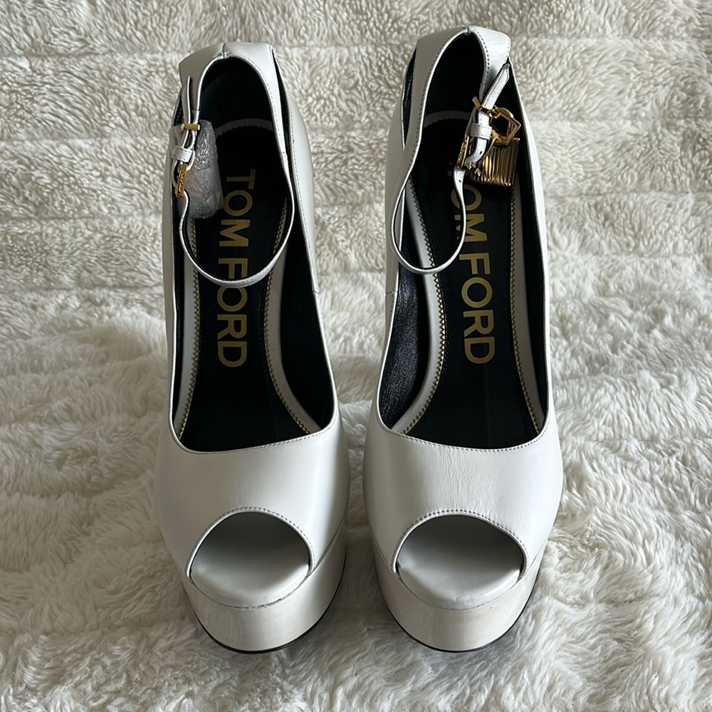 Tom Ford Women's White Lock Ankle-Strap Pump Heel